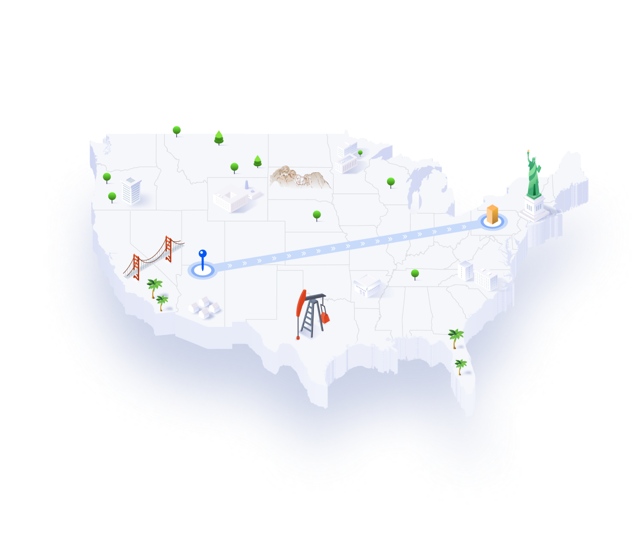 map of usa showing line to represent moving item