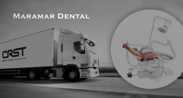 truck driving down highway with dental equipment shown separately