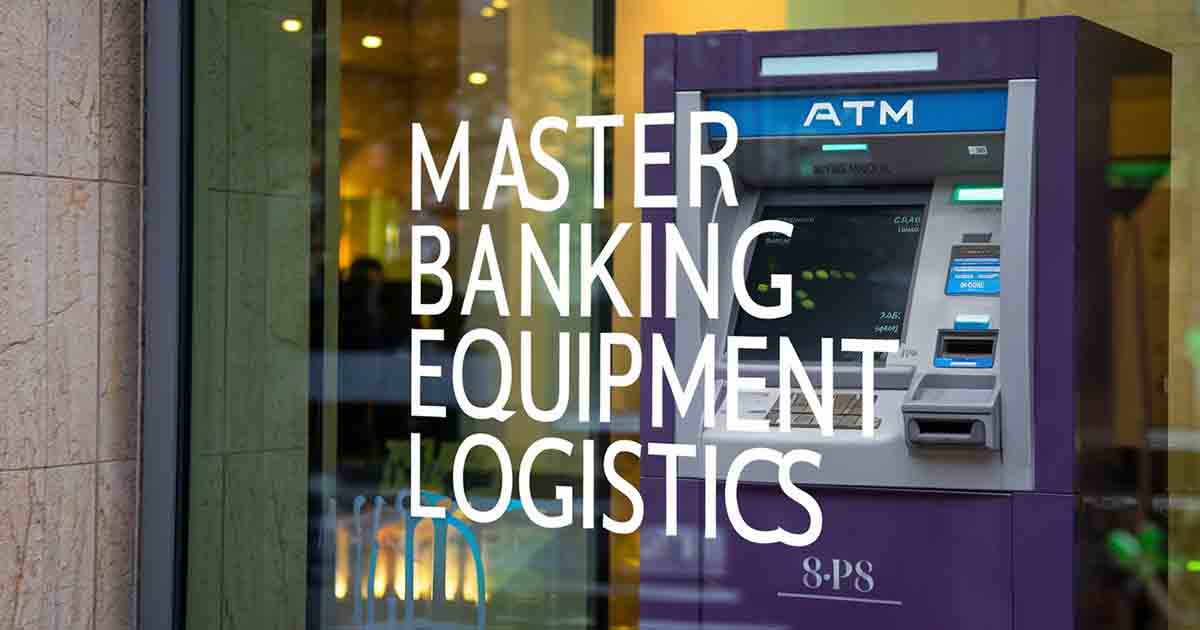 ATM at bank with text overlay that says "Master Banking Equipment Logistics".